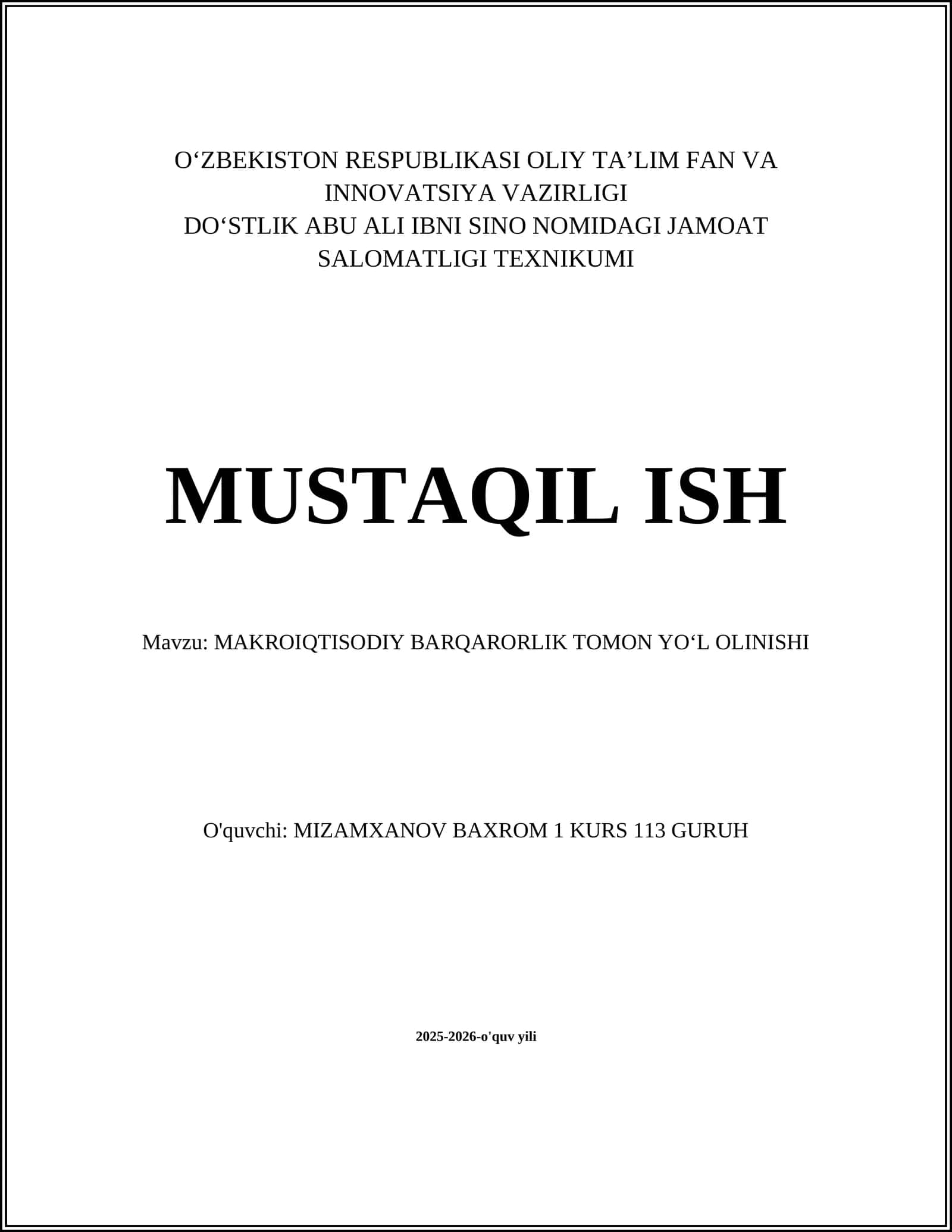 MAKROIQTISODIY BARQARORLIK TOMON YOʻL OLINISHI