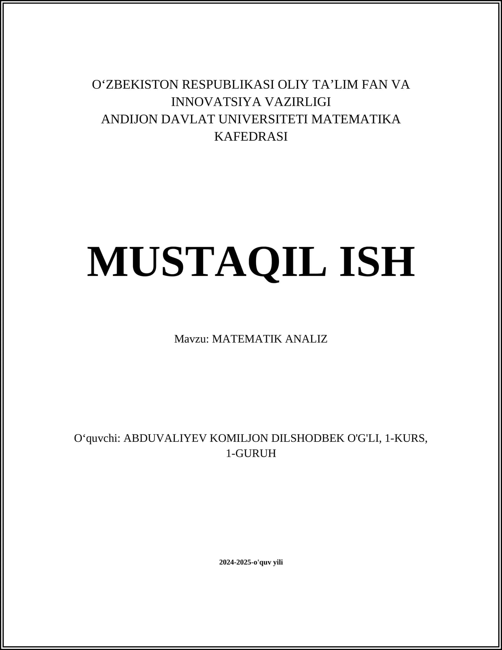 MATEMATIK ANALIZ