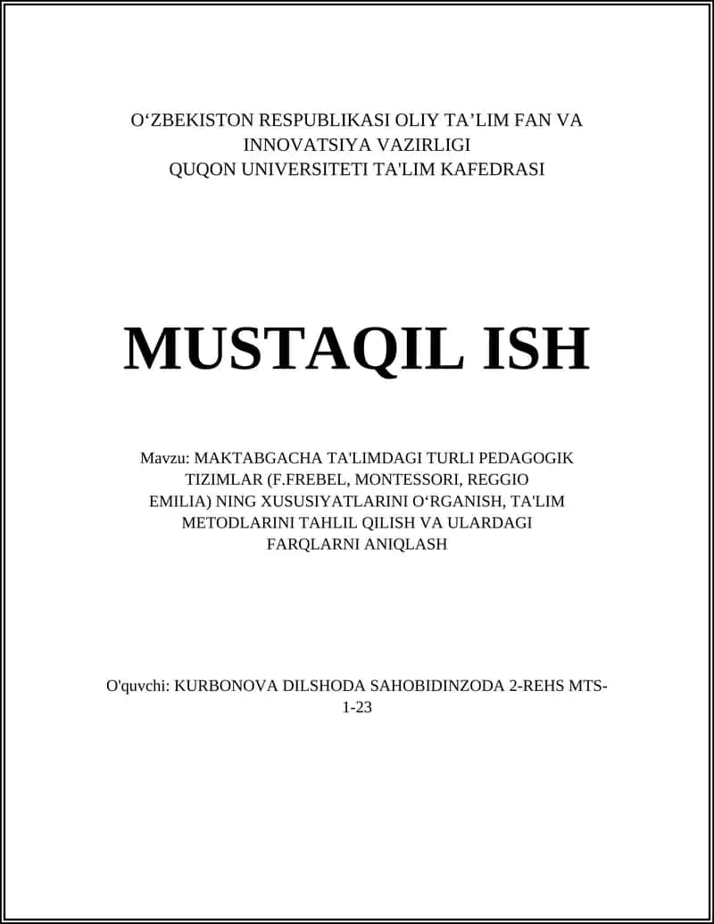 F. Frebelning pedagogik tizimi