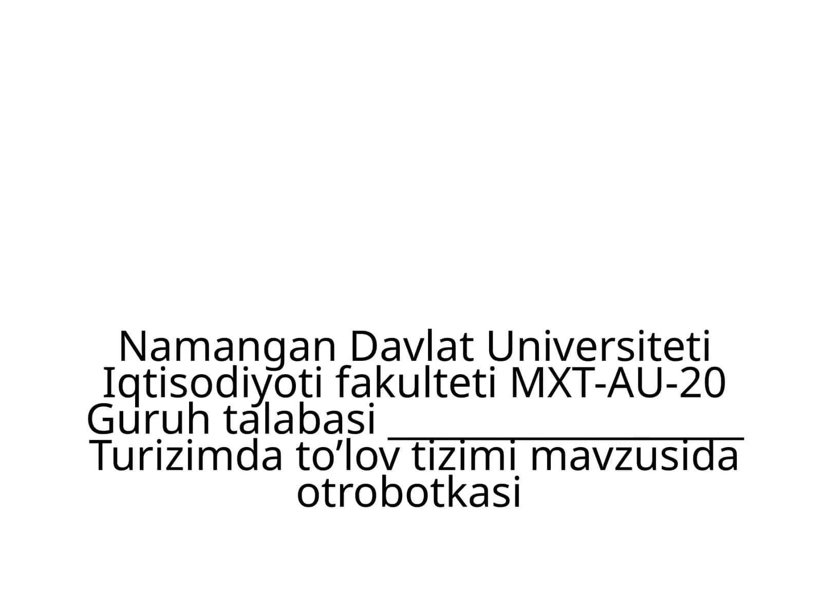 Turizimda to'lov tizimi