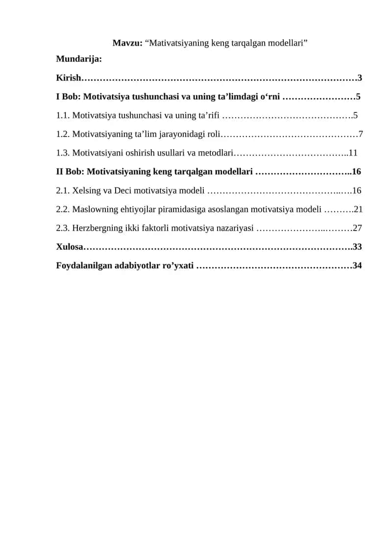 “Mativatsiyaning keng tarqalgan modellari”