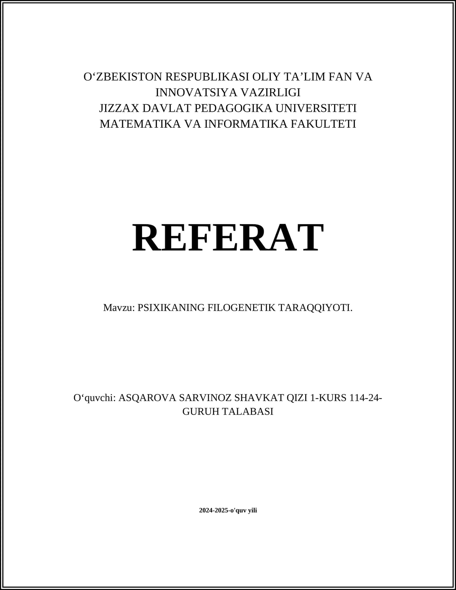 PSIXIKANING FILOGENETIK TARAQQIYOTI