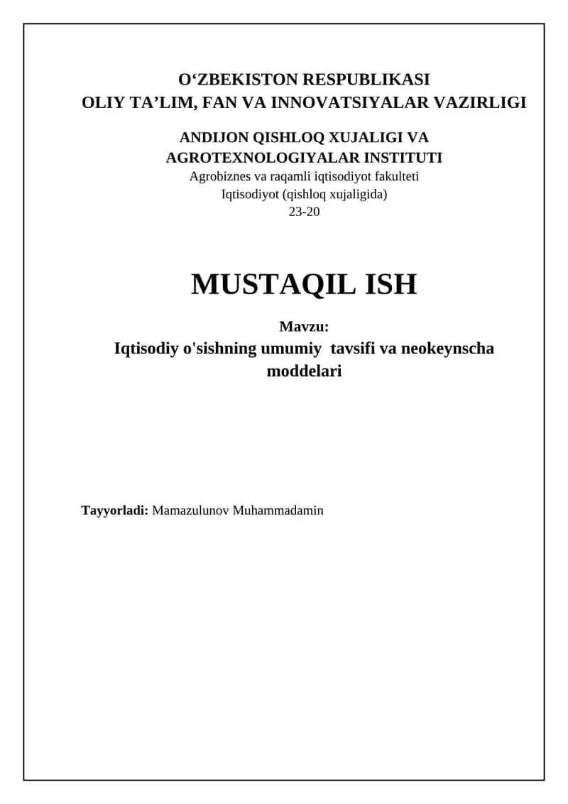Iqtisodiy o'sish va uning ko'rsatkichlari