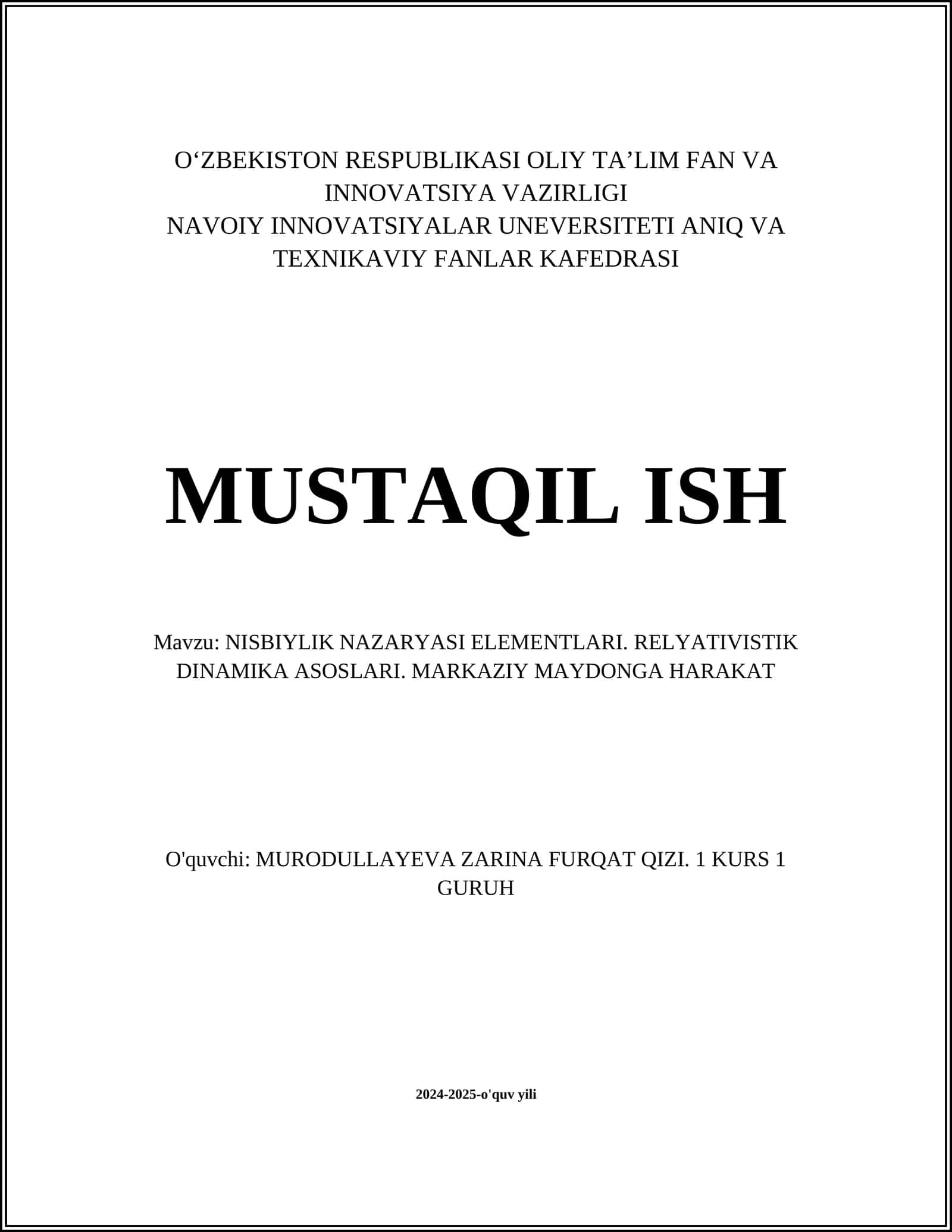 Nisbiylik Nazariyasi Elementlari