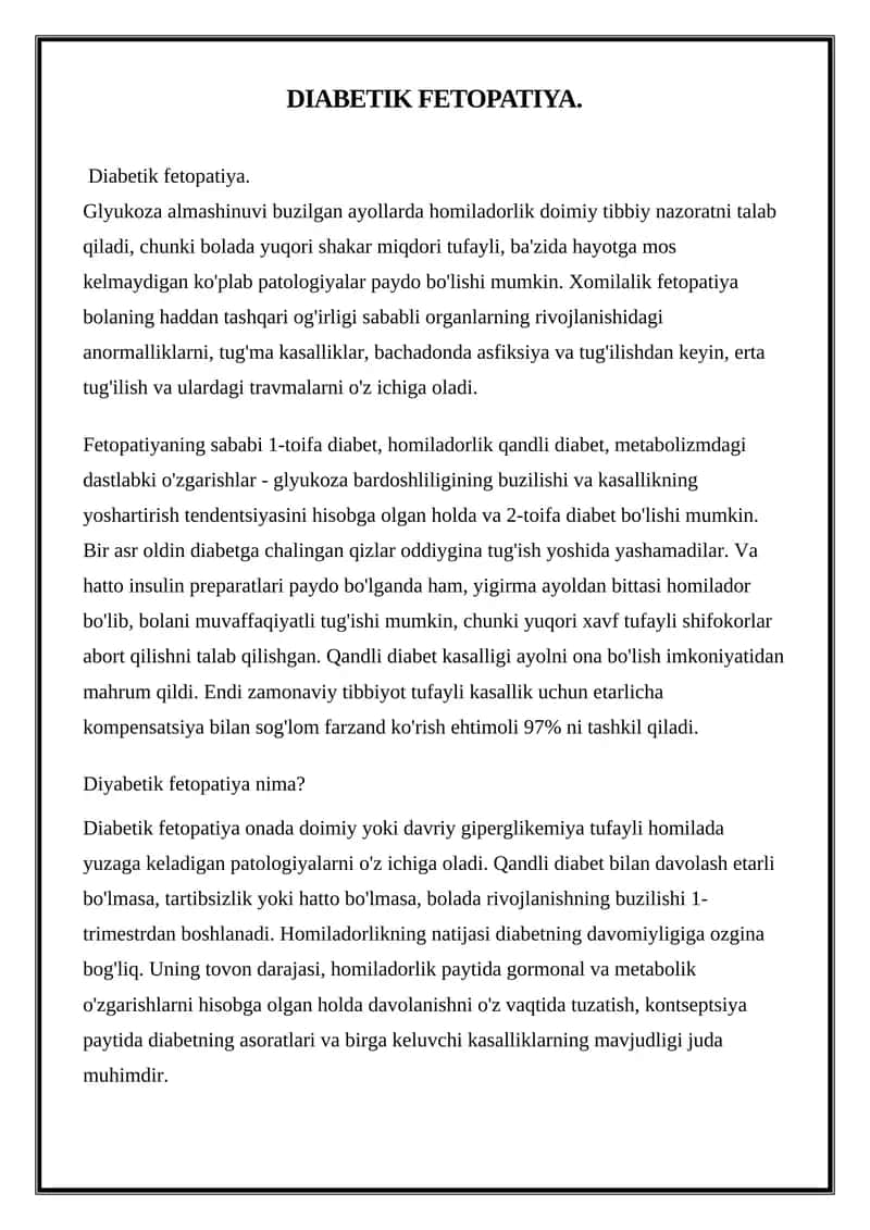 DIABETIK FETOPATIYA