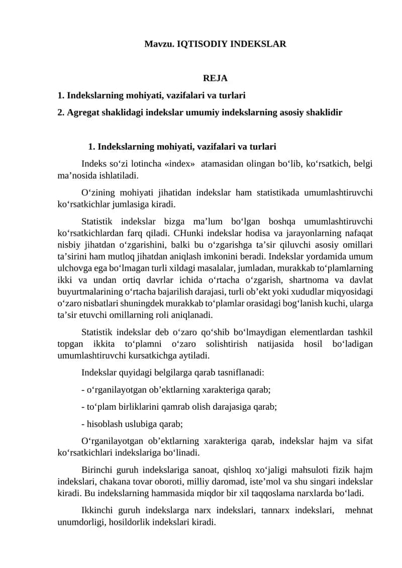 IQTISODIY INDEKSLAR
