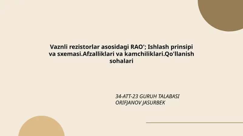 Vaznli rezistorlar asosida RAO tushunchasi