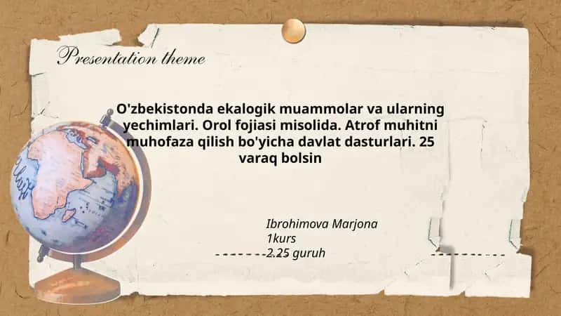 O'zbekistonda ekalogik muammolar va ularning yechimlari