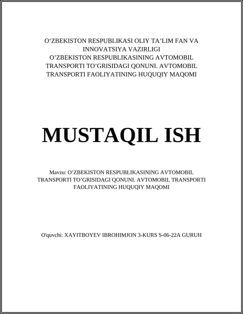 OʼZBEKISTON RESPUBLIKASI OLIY TA’LIM FAN VA INNOVATSIYA VAZIRLIGI