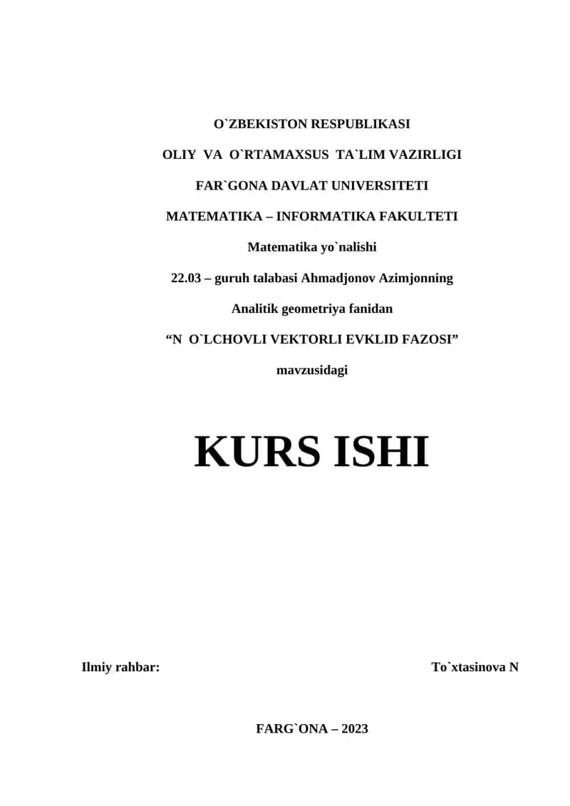N o'lchovli yevklid fazosi