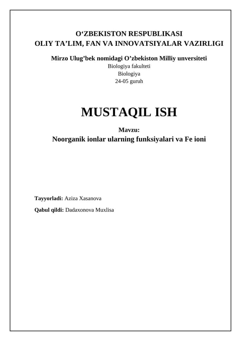 Noorganik ionlar: Ta'rif, ahamiyat va biologik funksiyalari
