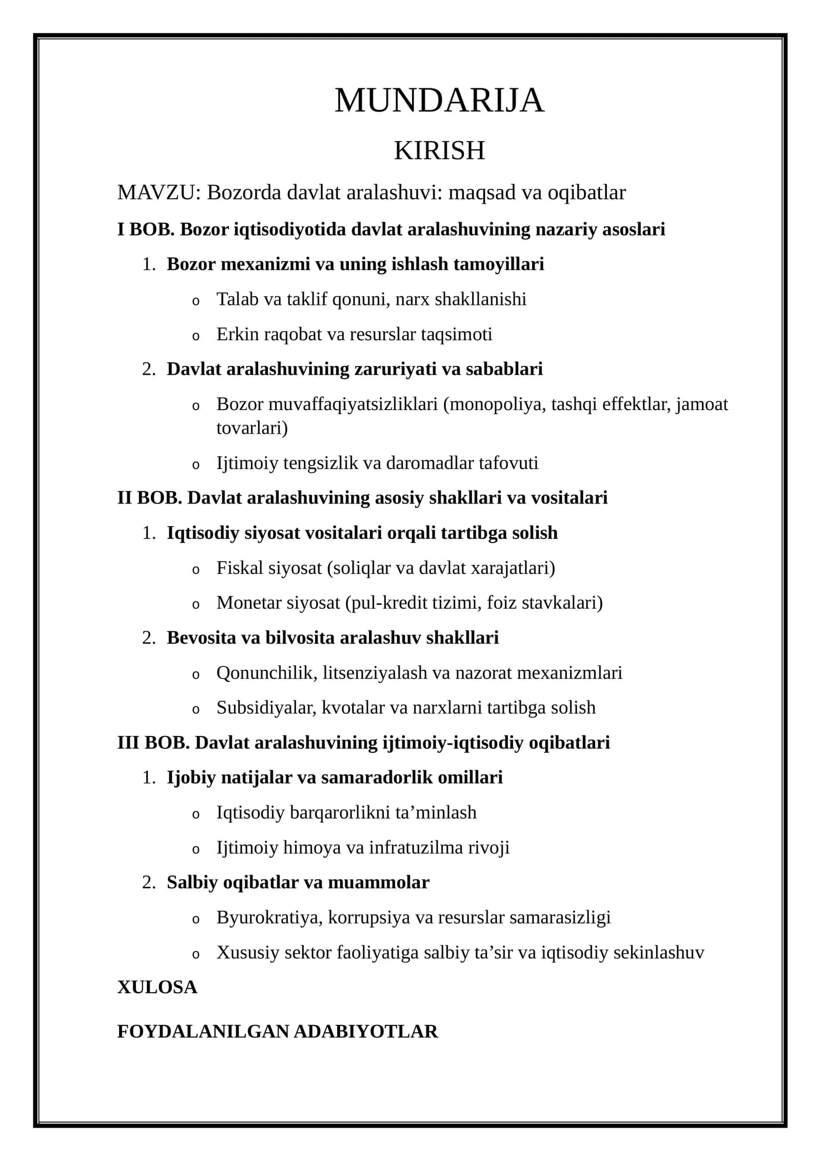 Bozorda davlat aralashuvi: maqsad va oqibatlar