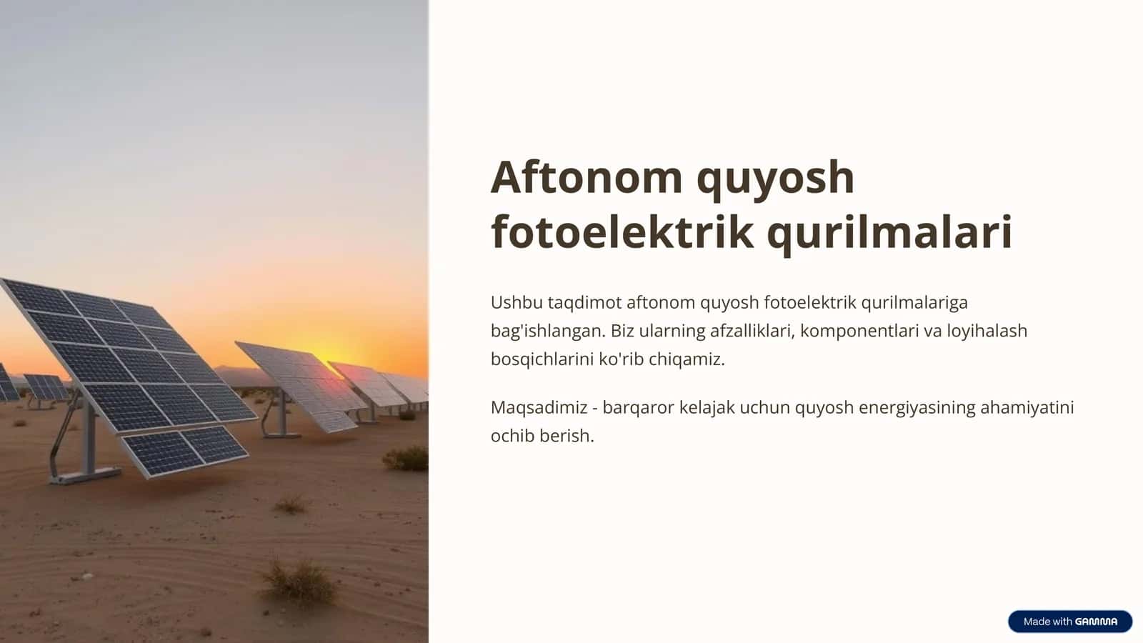 Aftonom quyosh fotoelektrik qurilmalari