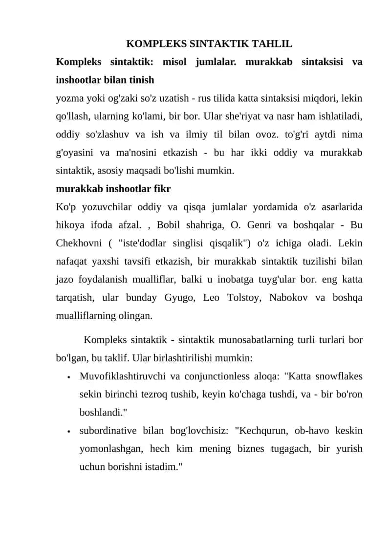 KOMPLEKS SINTAKTIK TAHLIL