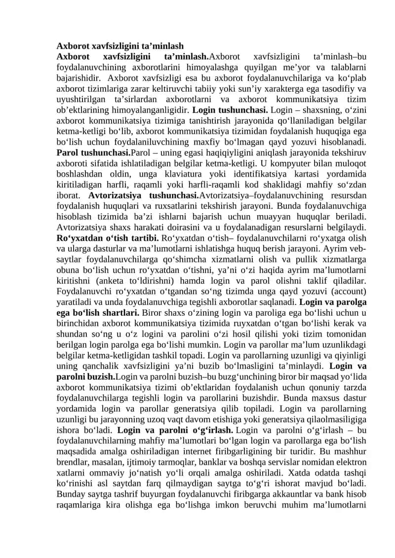 Axborot xavfsizligini ta’minlash
