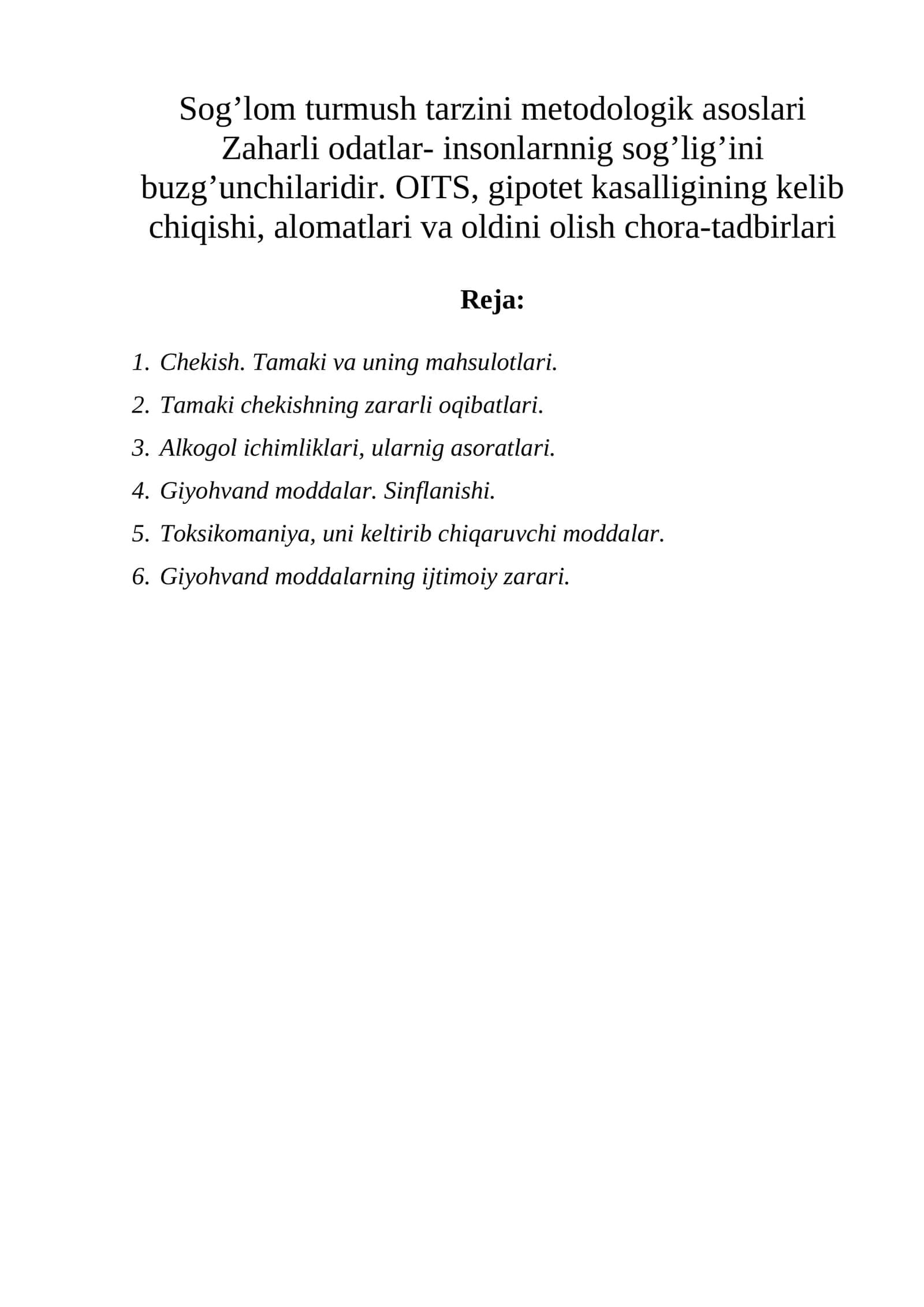 Sog’lom turmush tarzini metodologik asoslari