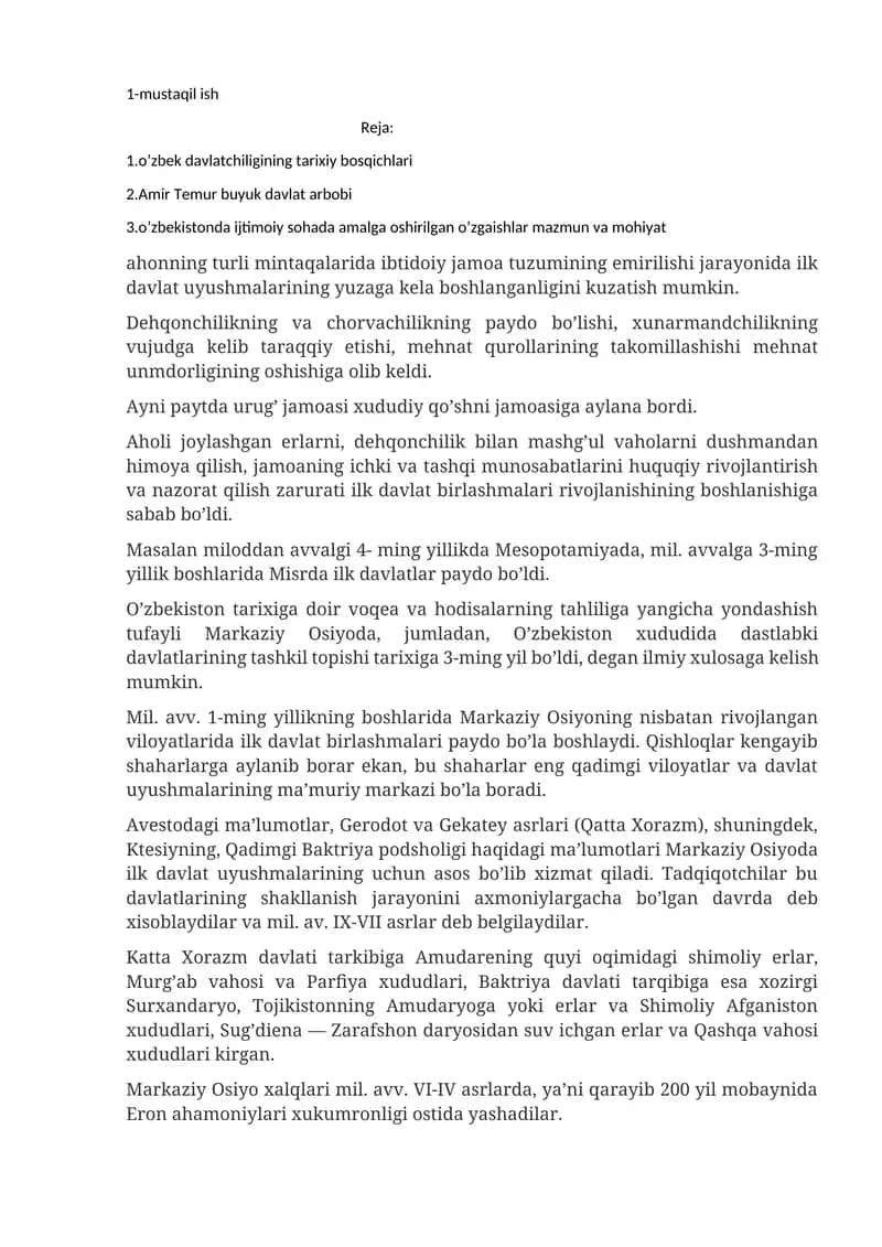 O‘zbek davlatchiligining tarixiy bosqichlari