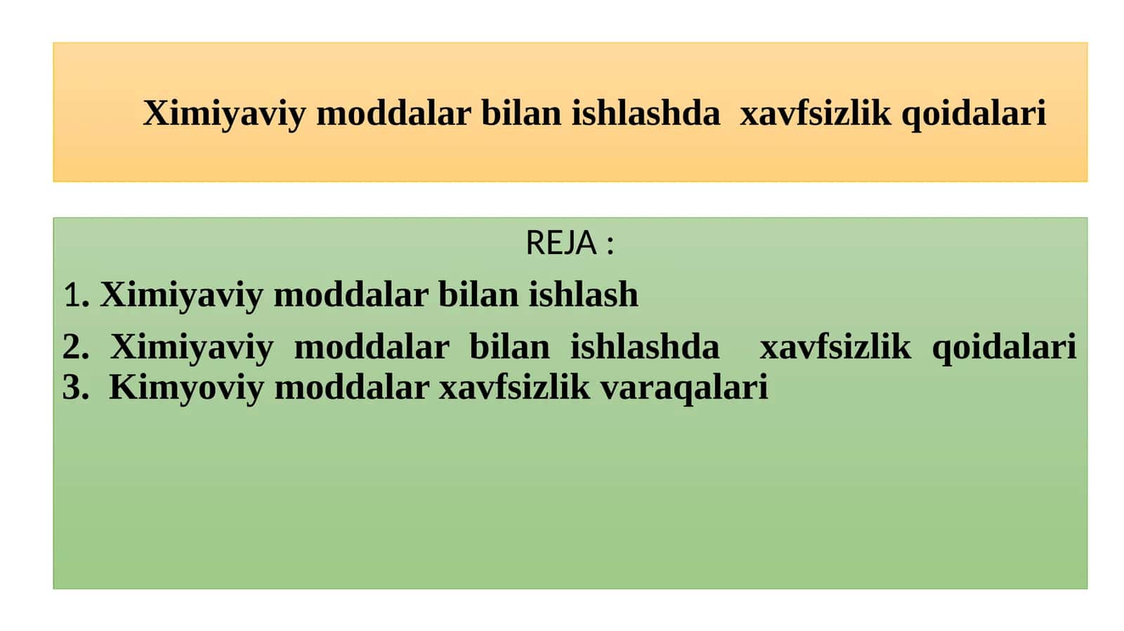 Kimyoviy moddalar bilan ishlashda xavfsizlik qoidalari