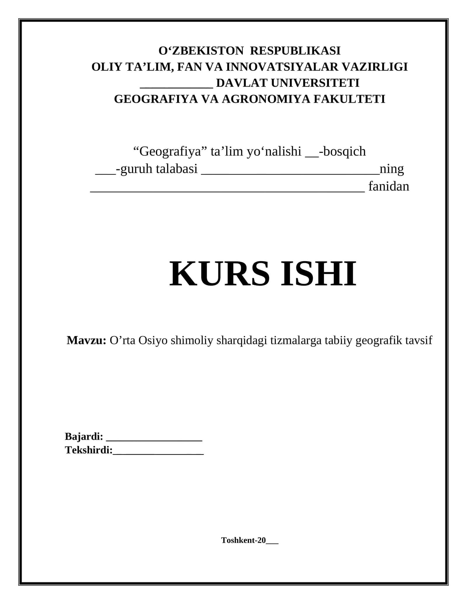 O’rta Osiyo shimoliy sharqidagi tizmalarga tabiiy geografik tavsif