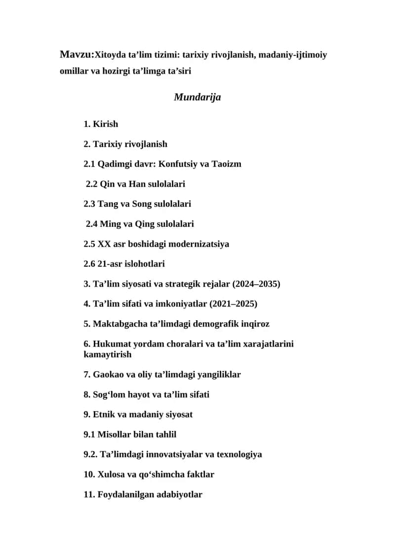 Xitoyda ta’lim tizimi
