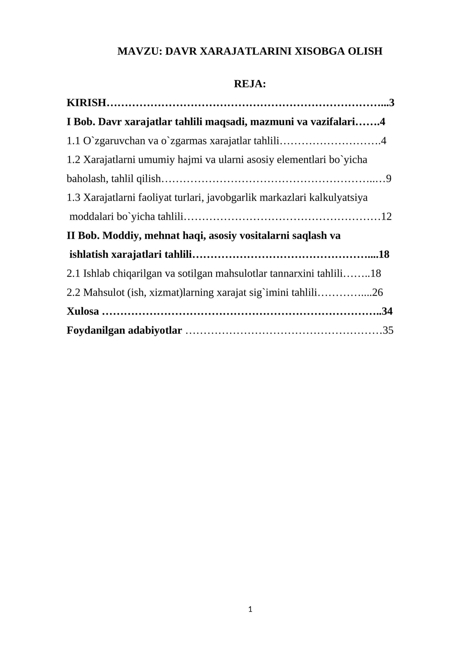 DAVR XARAJATLARINI XISOBGA OLISH