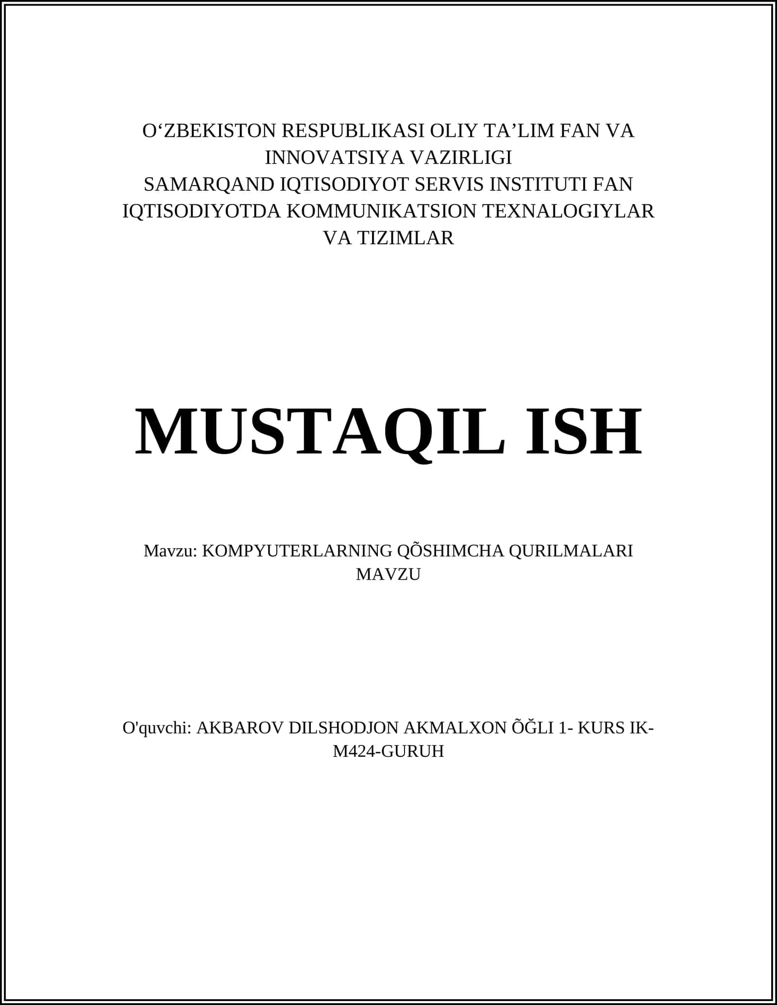 KOMPYUTERLARNING QÕSHIMCHA QURILMALARI