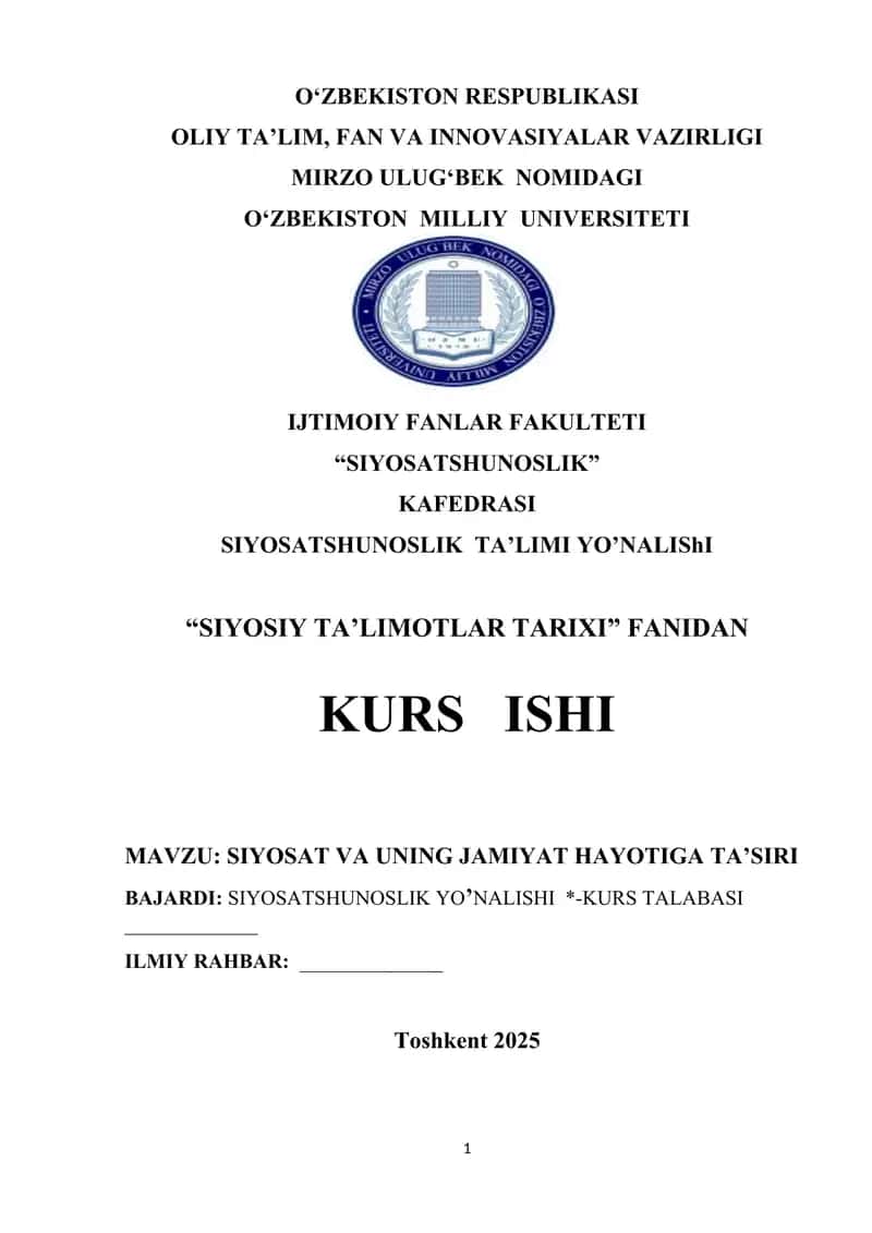SIYOSAT VA UNING JAMIYAT HAYOTIGA TA’SIRI