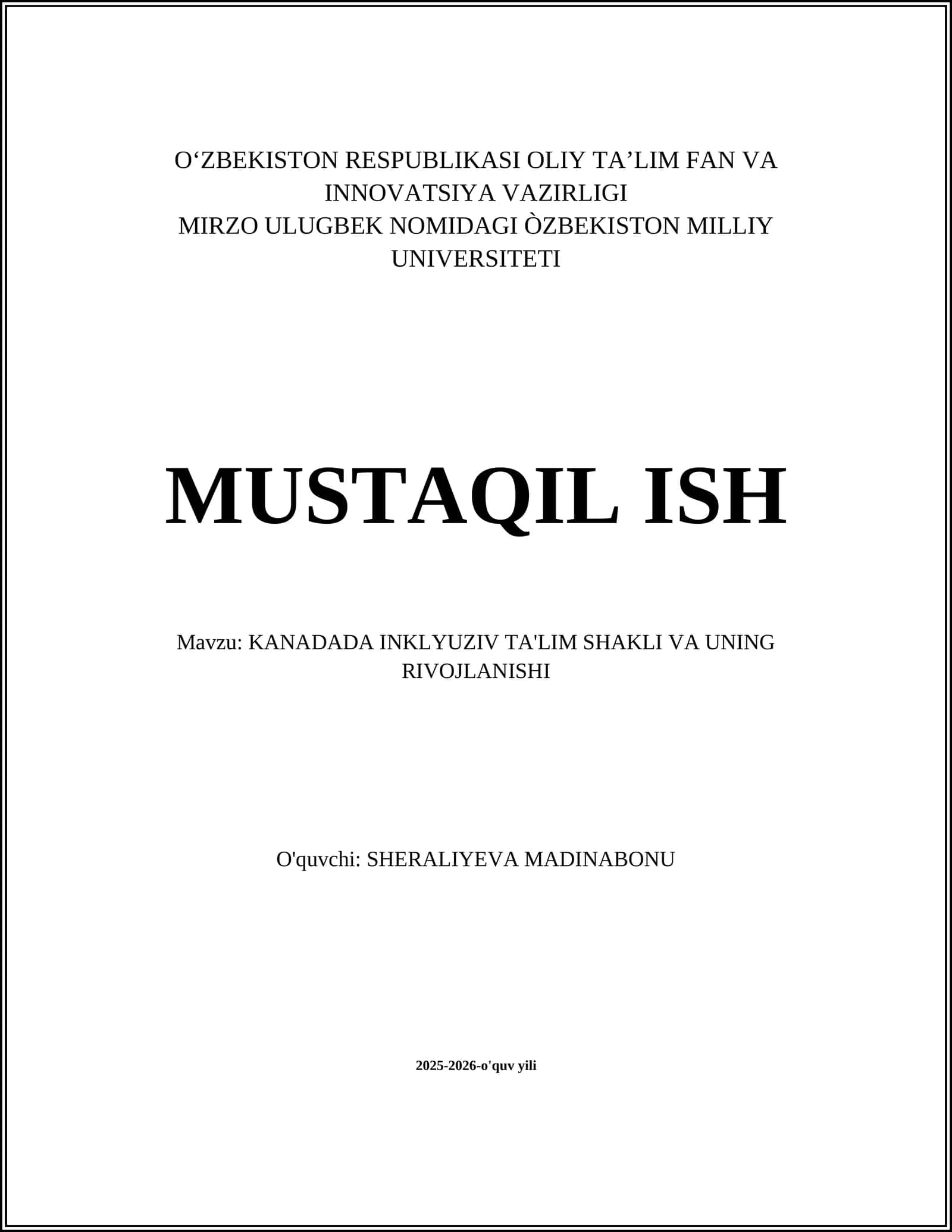 KANADADA INKLYUZIV TA'LIM SHAKLI VA UNING RIVOJLANISHI