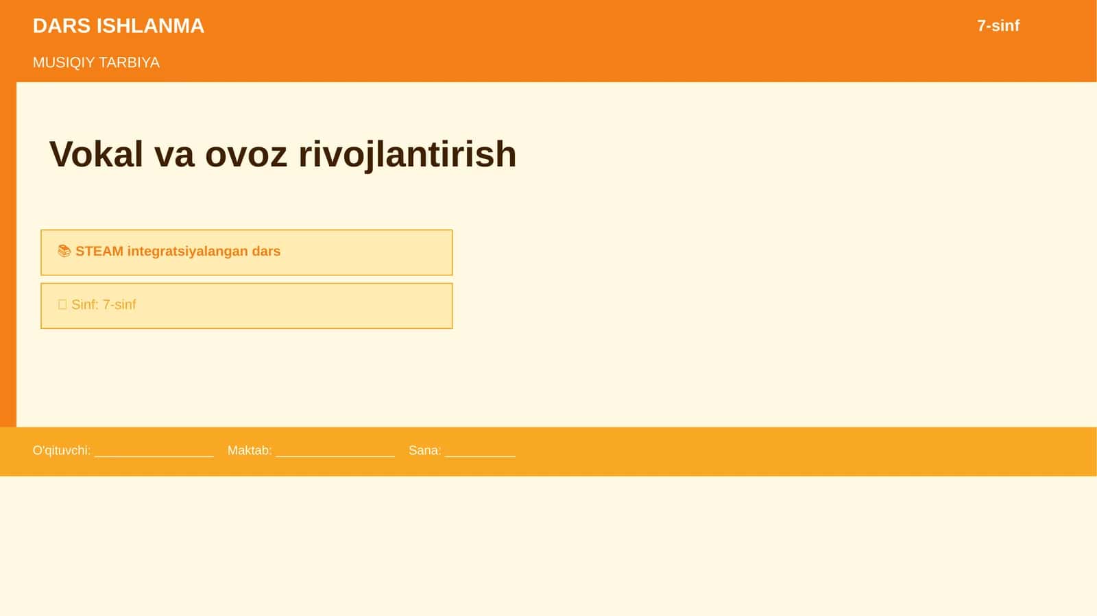 MUSIQIY TARBIYA - Vokal va ovoz rivojlantirish