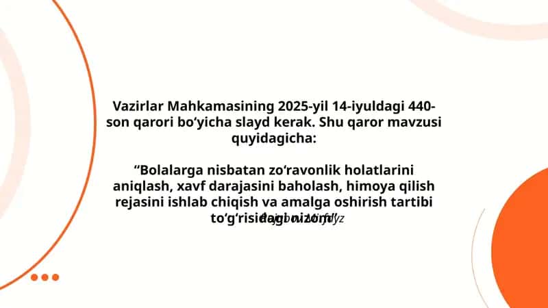 Bolalarga zo‘ravonlik holatlarini aniqlash va himoya qilish nizomi