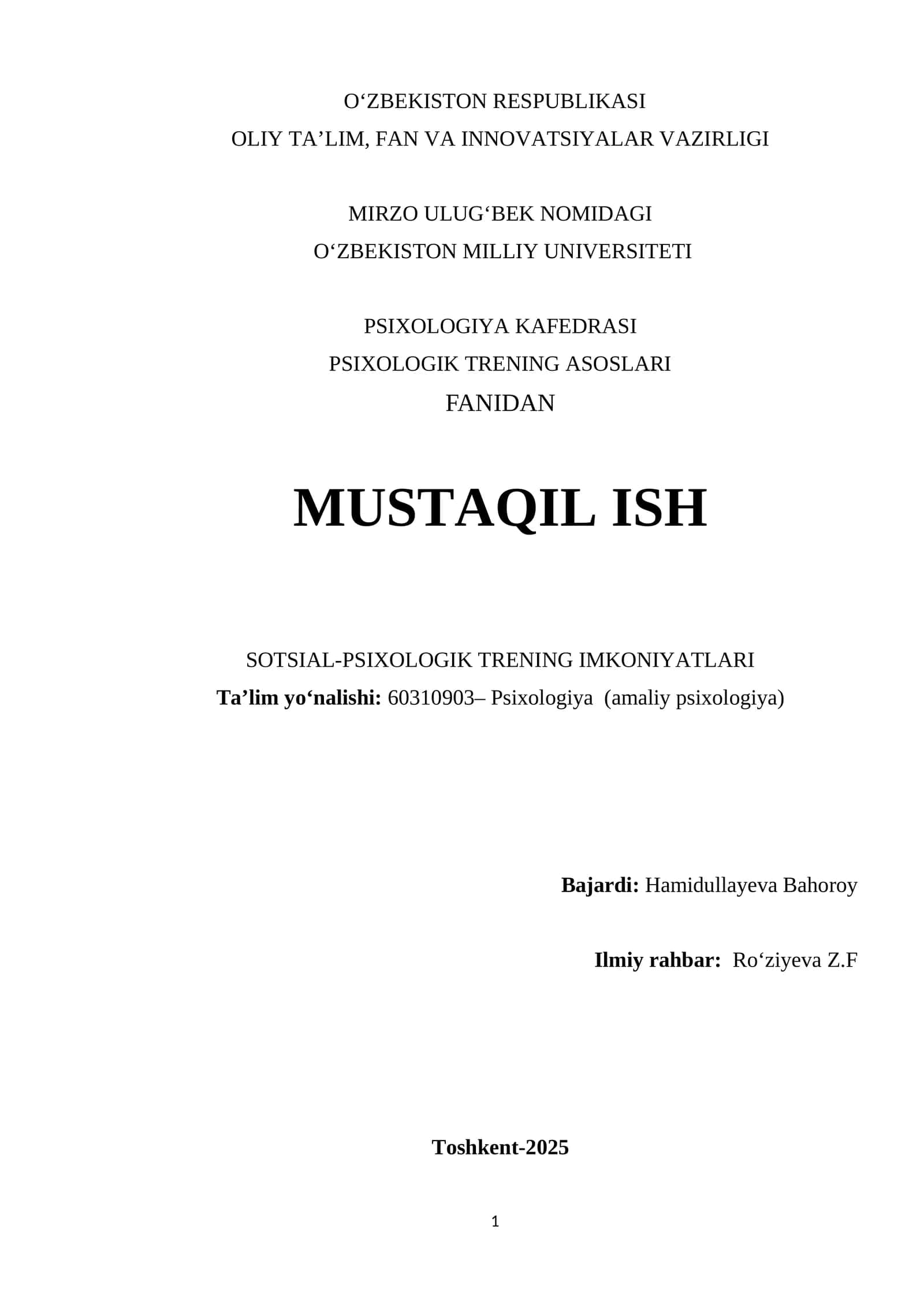 PSIXOLOGIK TRENING ASOSLARI