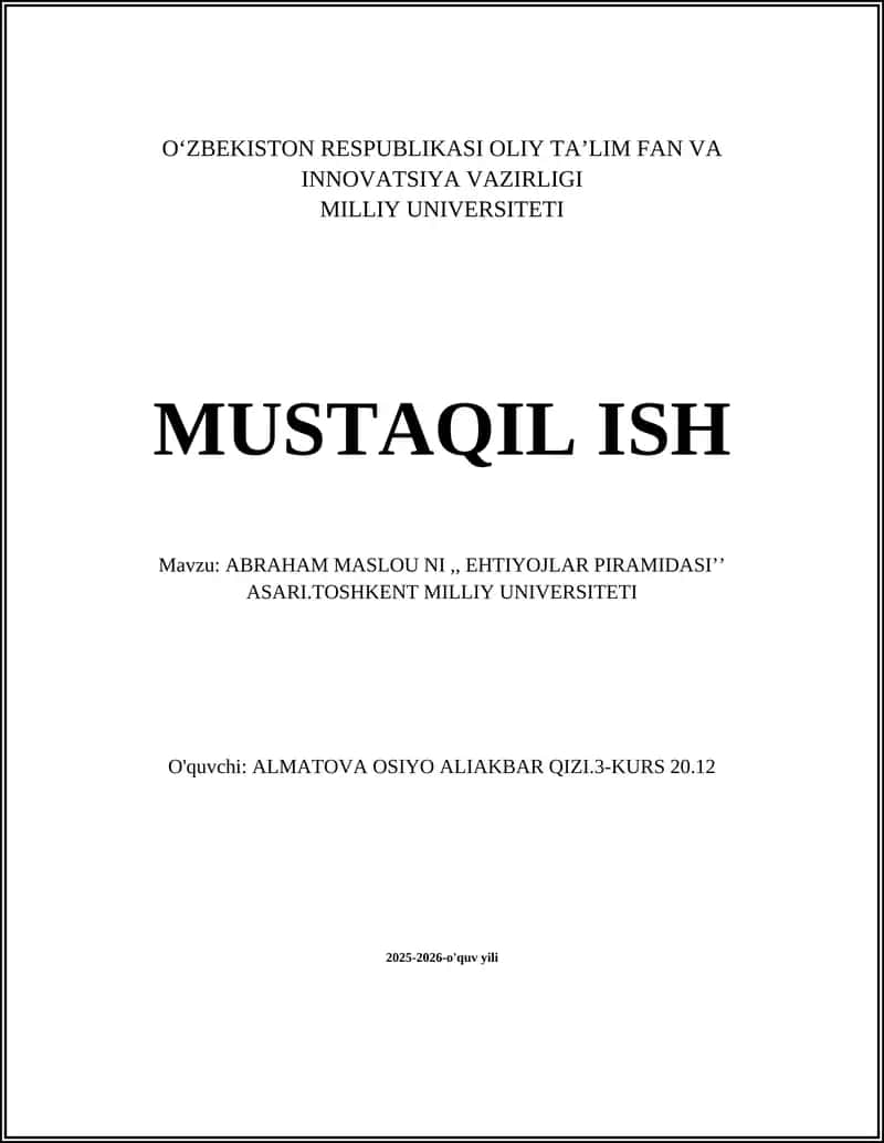 ABRAHAM MASLOU NI,, EHTIYOJLAR PIRAMIDASIʼʼ ASARI