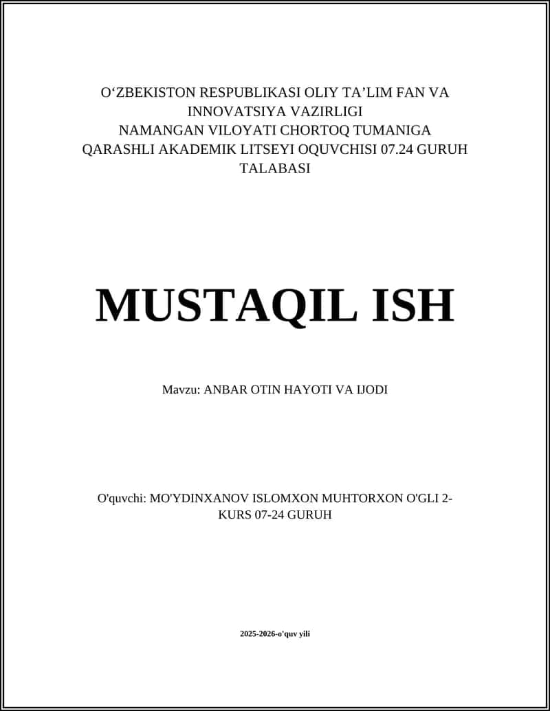 ANBAR OTIN HAYOTI VA IJODI