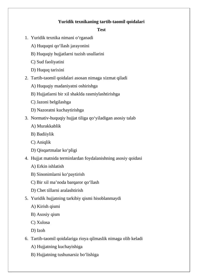 Yuridik texnikaning tartib-taomil qoidalari