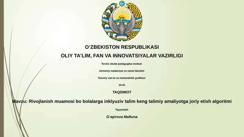 Rivojlanish muamosi bo bolalarga inklyuziv talim keng talimiy amaliyotga joriy etish algoritmi