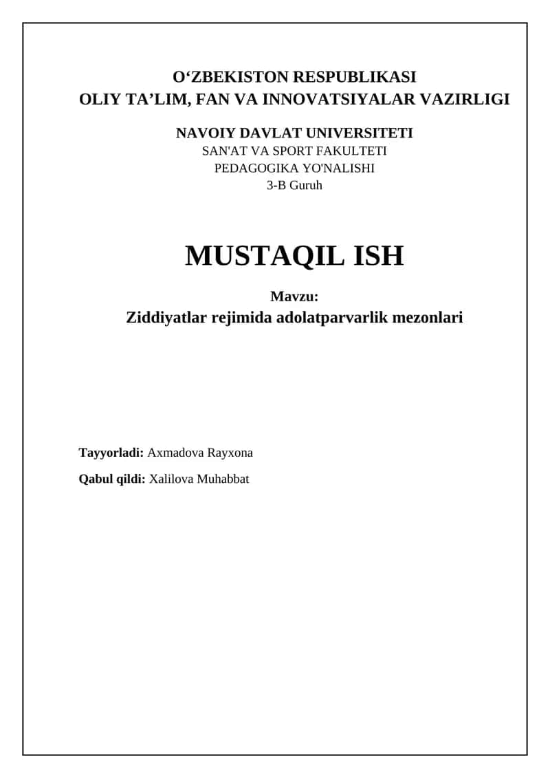 Ziddiyatlar rejimida adolatparvarlik mezonlari