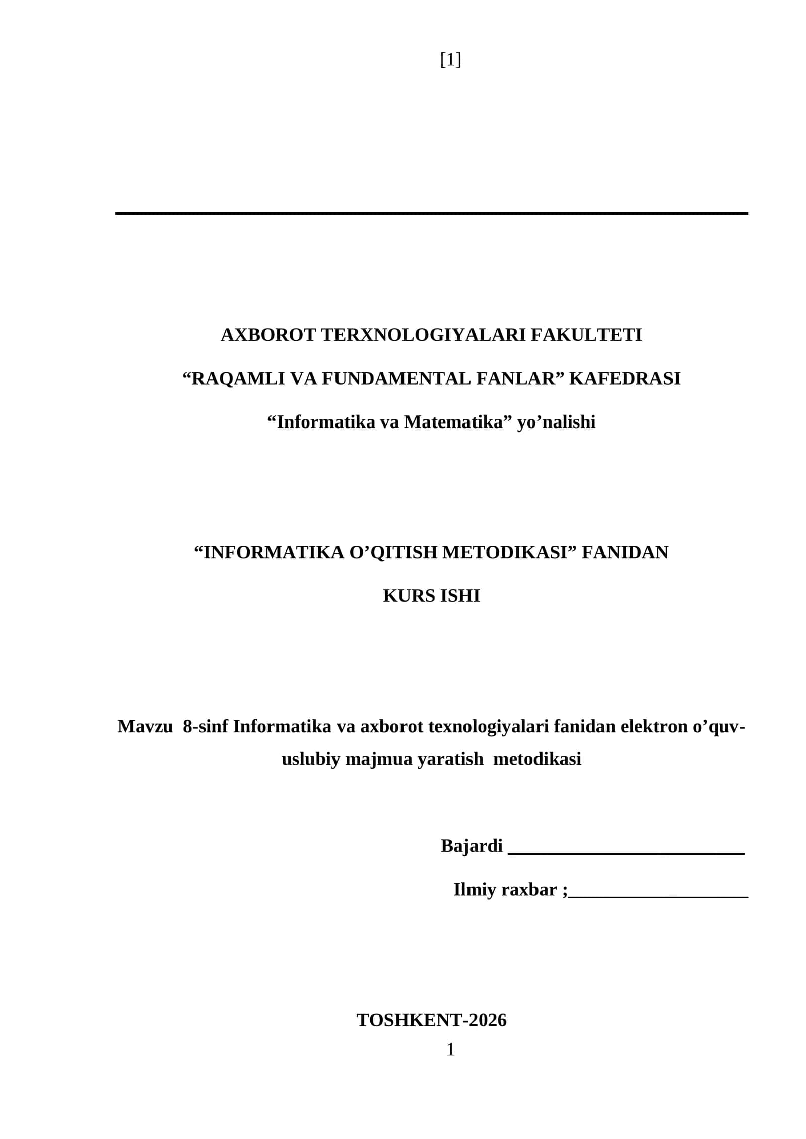 INFORMATIKA O’QITISH METODIKASI