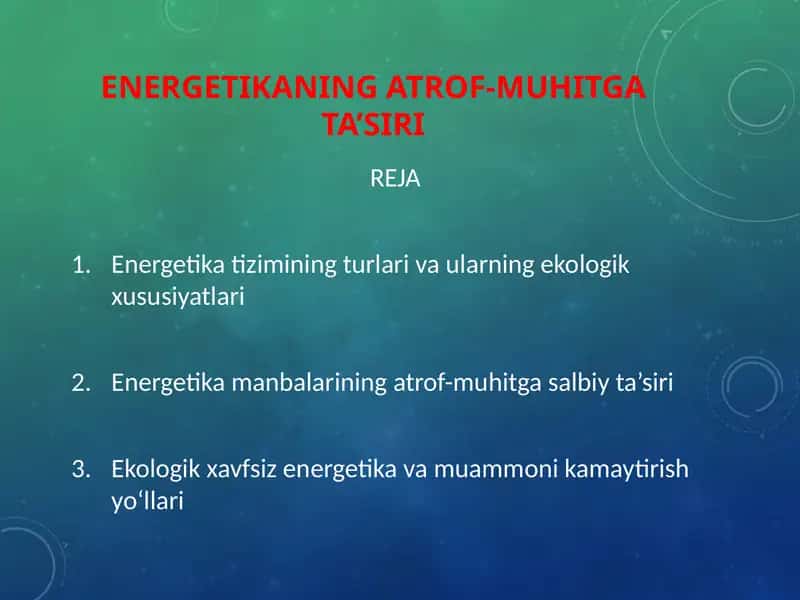 Energetikaning atrof-muhitga ta’siri
