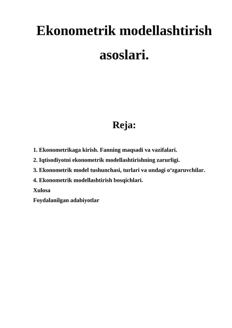 Ekonometrik modellashtirish asoslari