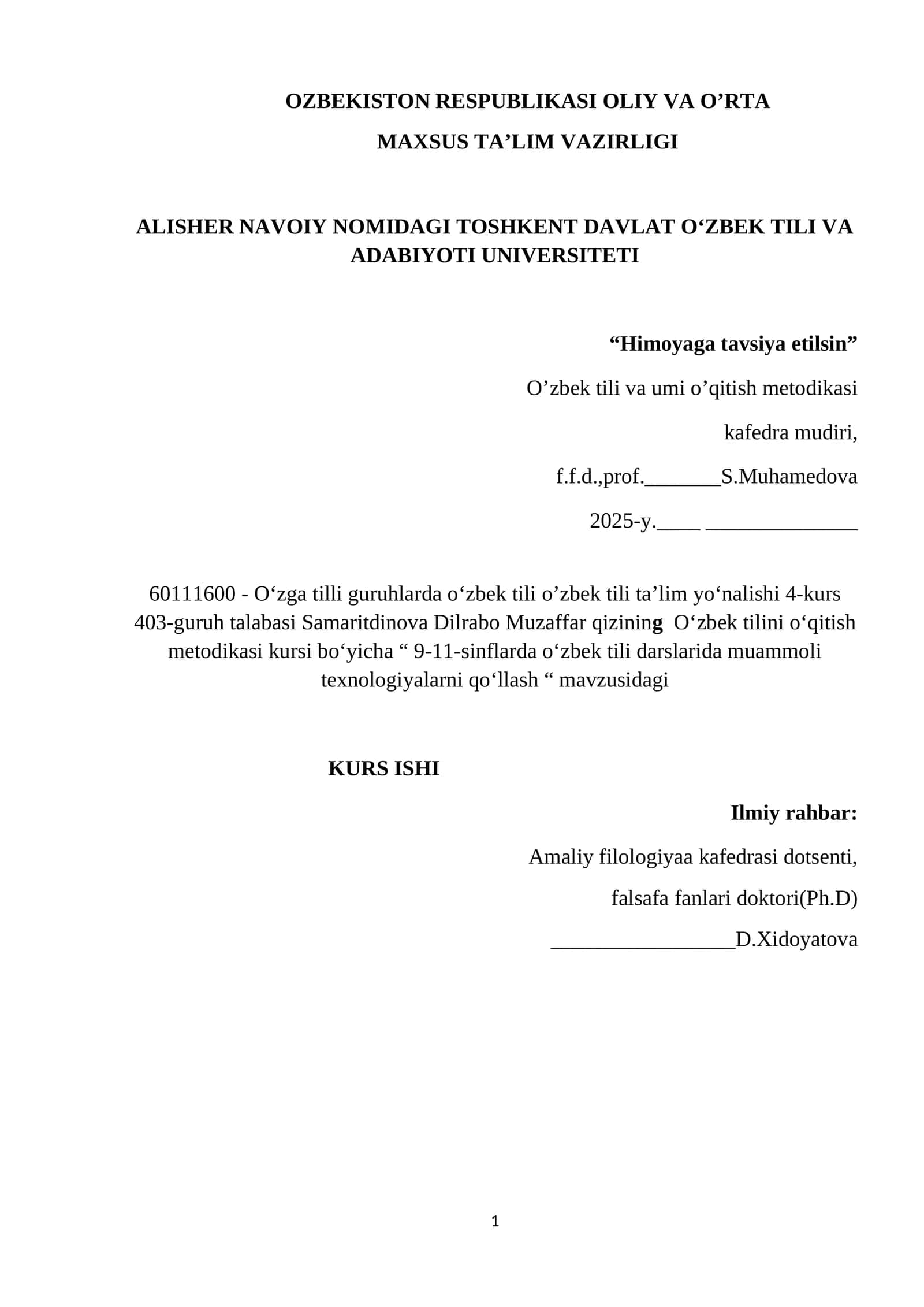 O'zbek tili va umi o'qitish metodikasi