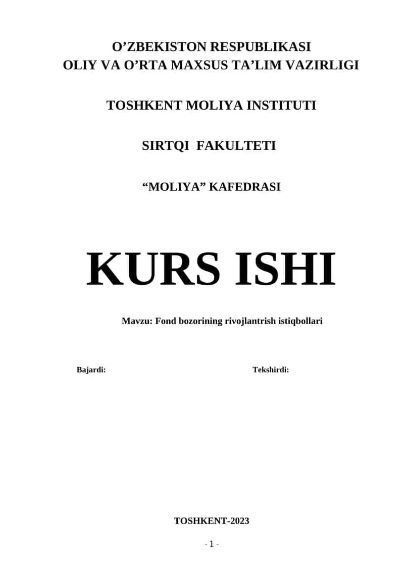 Fond Bozorining Rivojlantrish Istiqbollari