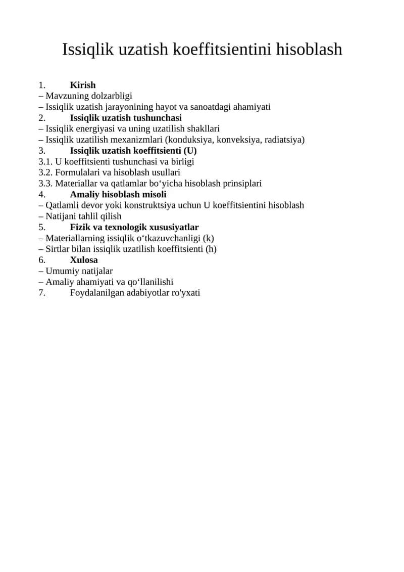 Issiqlik uzatish koeffitsientini hisoblash