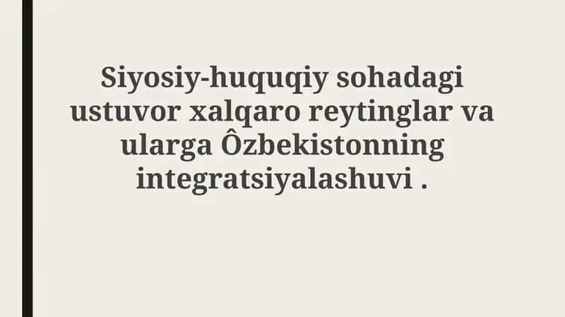 Xalqaro Reytinglar va O'zbekiston