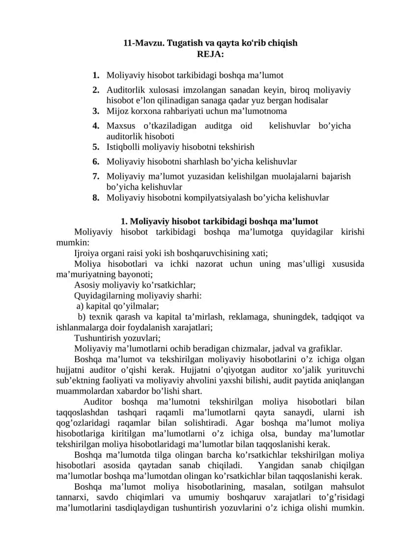 Moliyaviy Hisobotlar va Audit