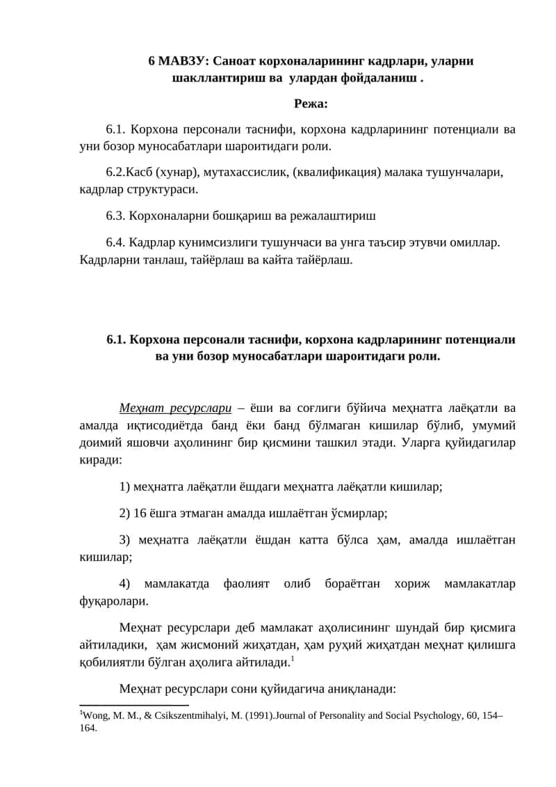 Меҳнат ресурслари