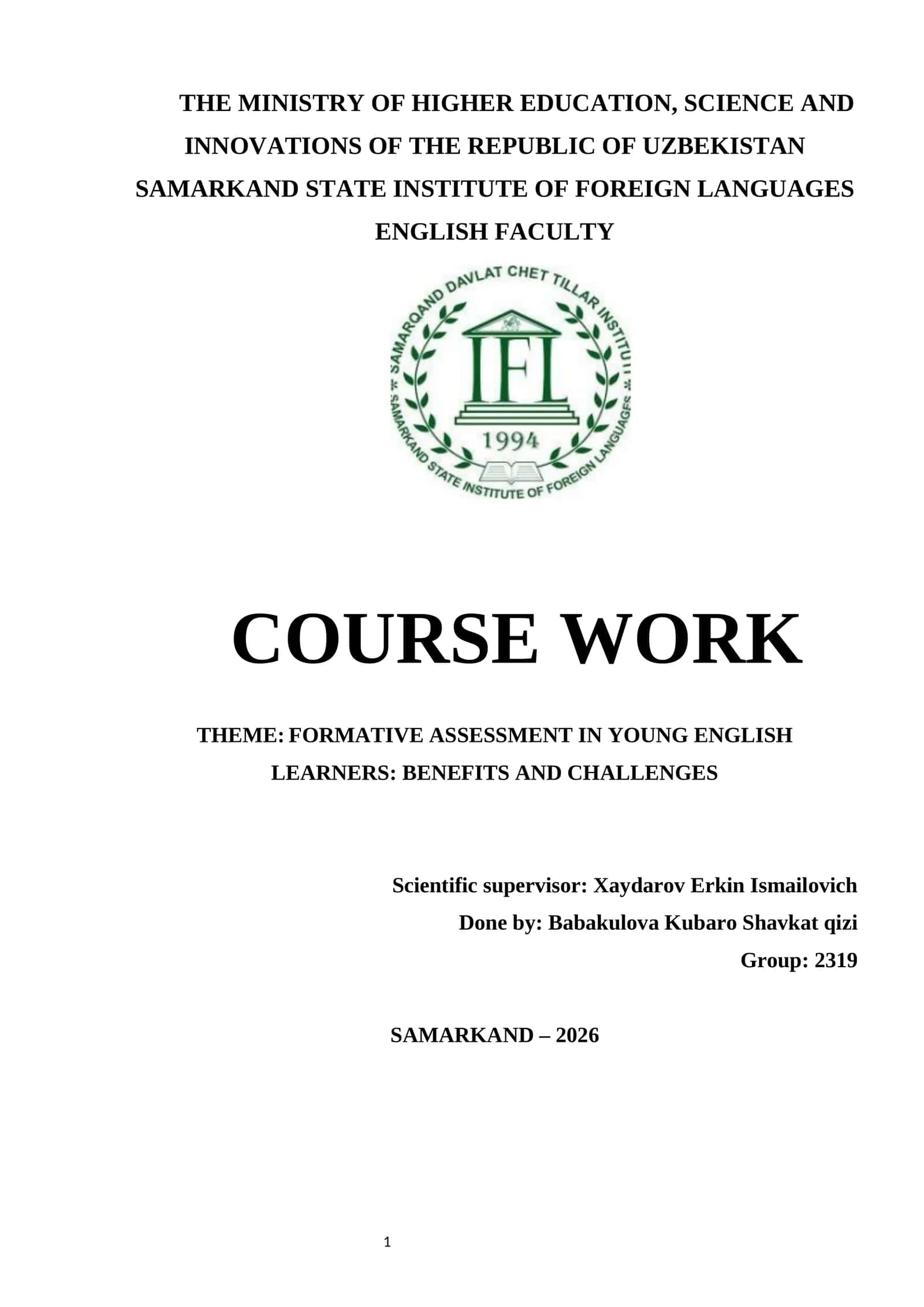 FORMATIVE ASSESSMENT IN YOUNG ENGLISH LEARNERS: BENEFITS AND CHALLENGES