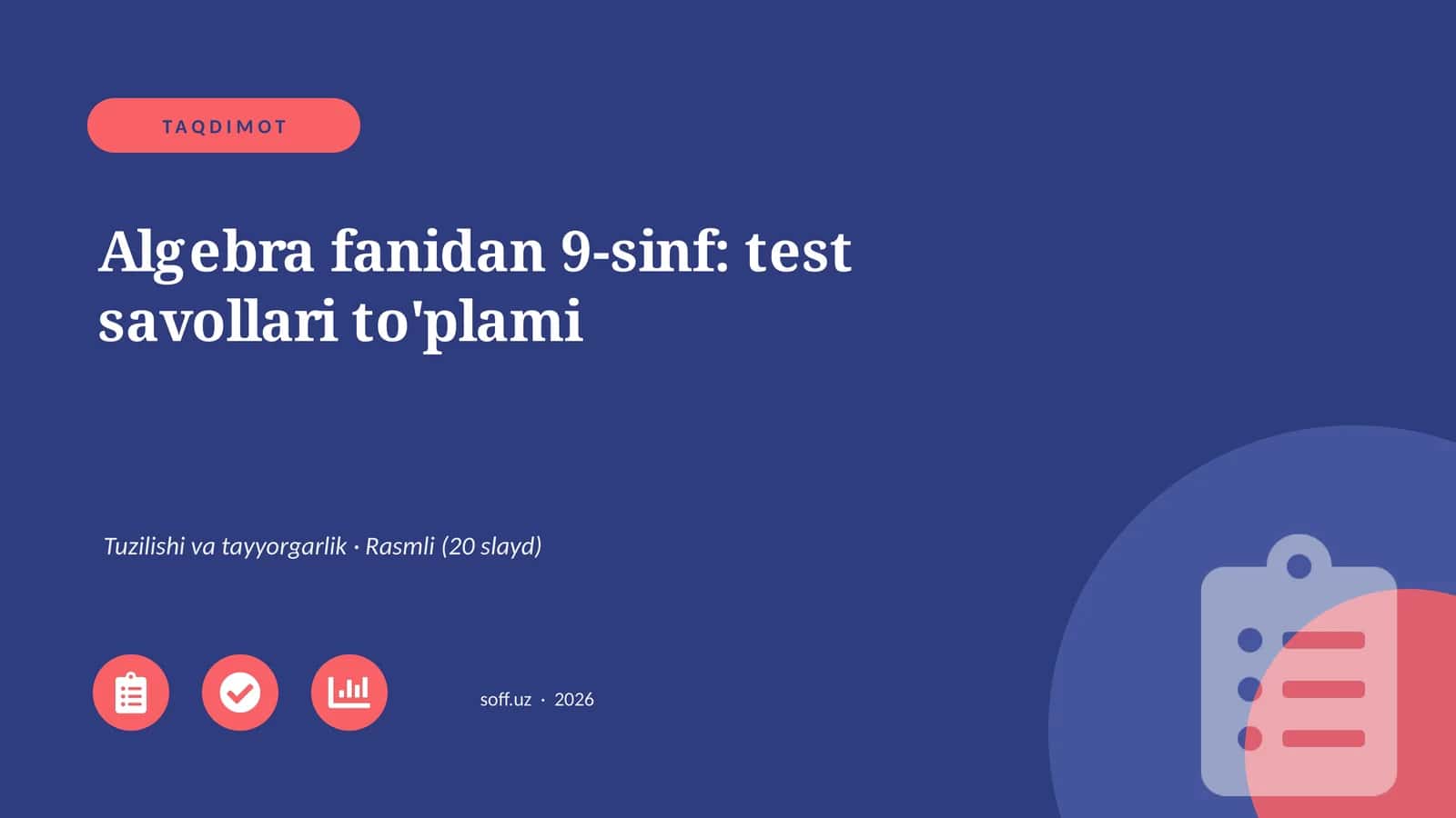 Algebra fanidan 9-sinf: test savollari to'plami