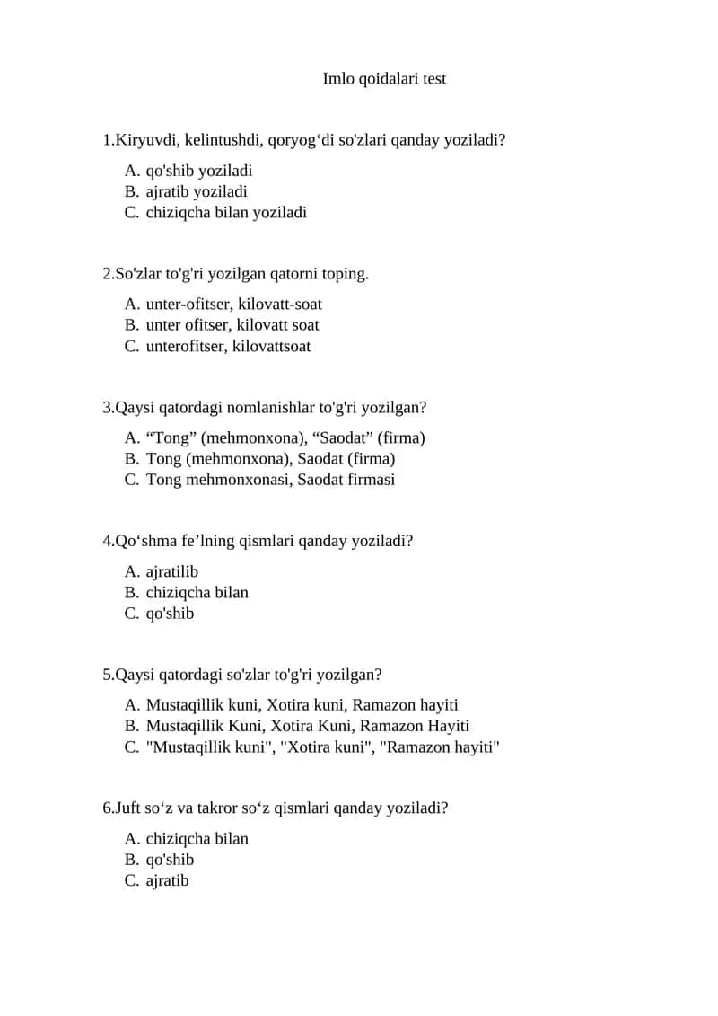 Imlo qoidalari test