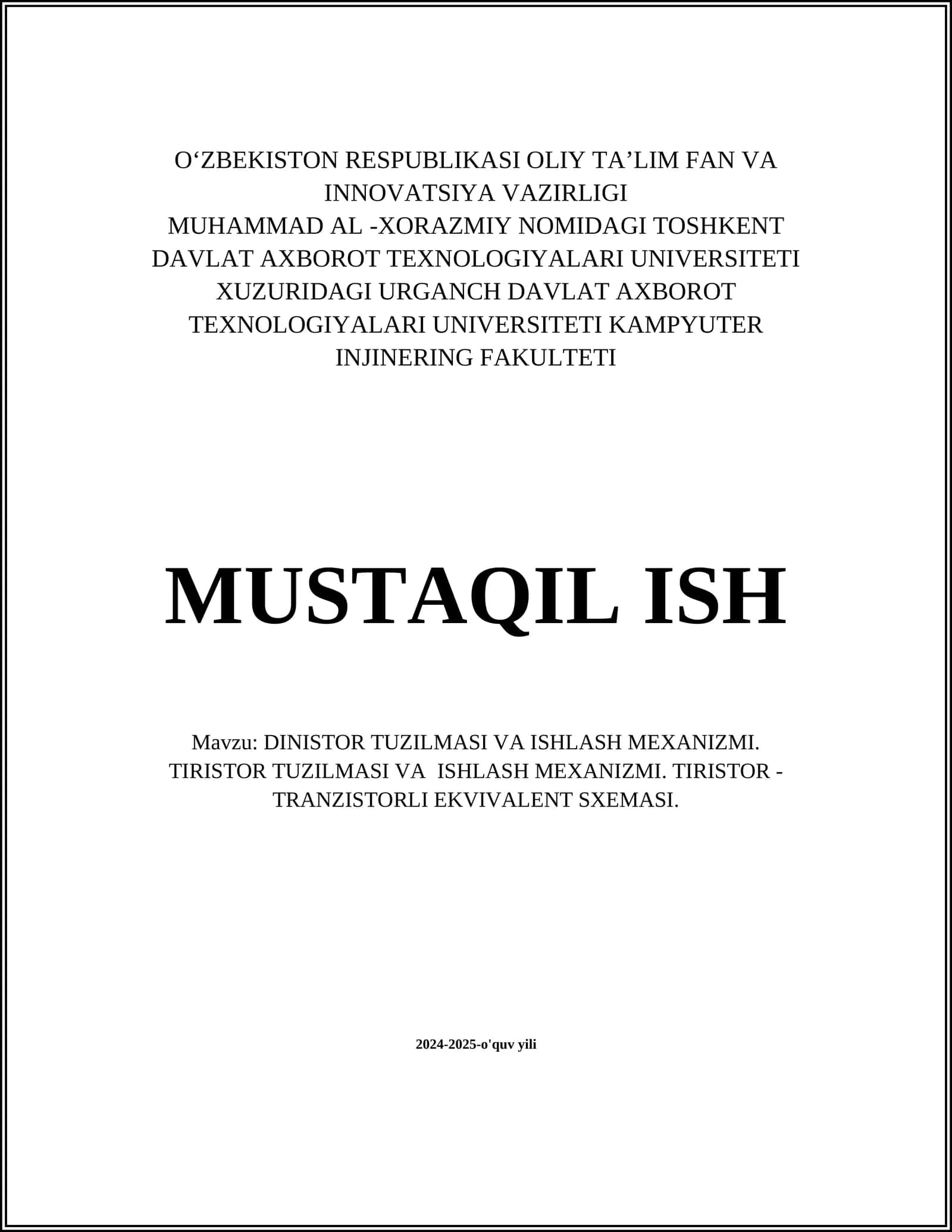 DINISTOR TUZILMASI VA ISHLASH MEXANIZMI. TIRISTOR TUZILMASI VA ISHLASH MEXANIZMI. TIRISTOR - TRANZISTORLI EKVIVALENT SXEMASI