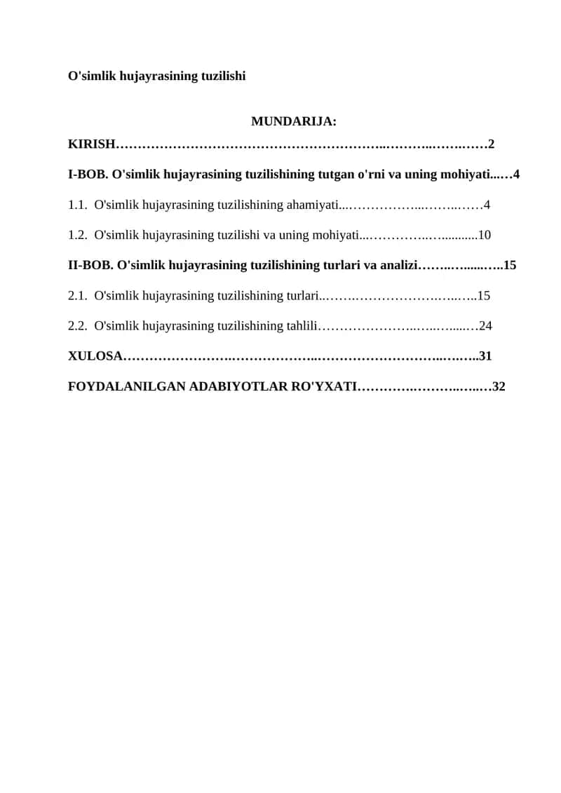 O'simlik hujayrasining tuzilishi